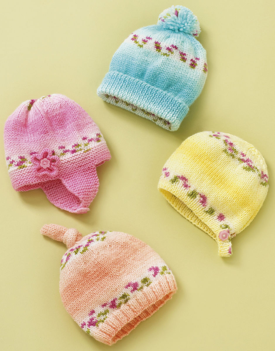 Hayfield 4839 Baby Blossom Baby Hats in Baby Blossom DK yarn