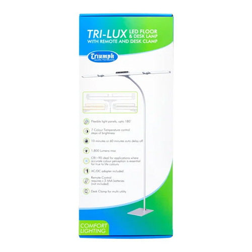 Triumph Tri-Lux Pro white LED lamp shown with adjustable three-panel head and mounting options