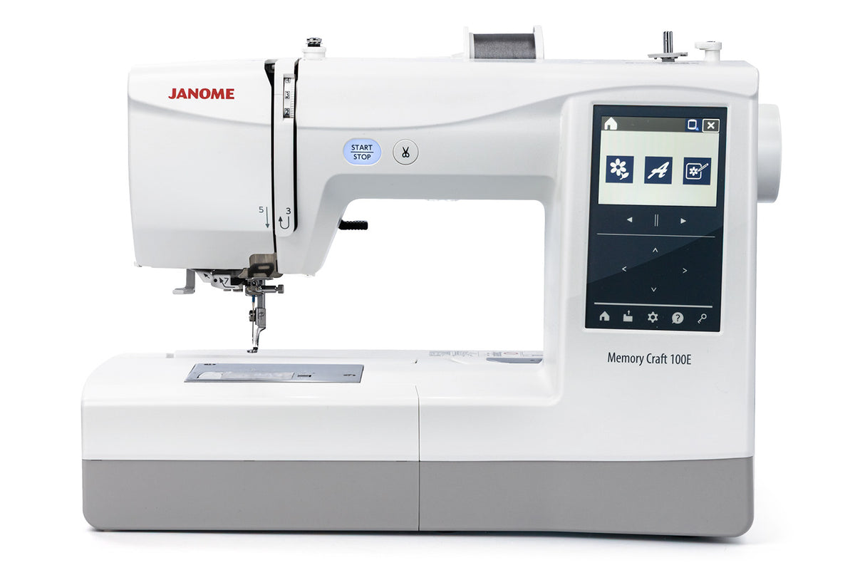 Janome Memory Craft 100E embroidery machine, front view
