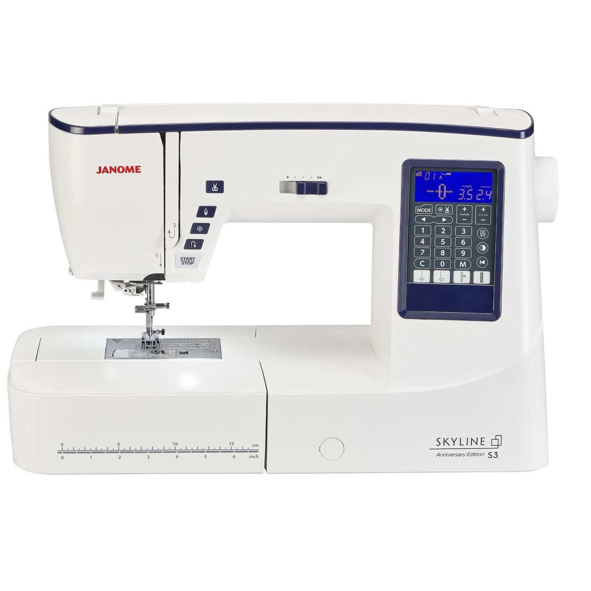 Janome Skyline S3 Anniversary Edition sewing machine, front view