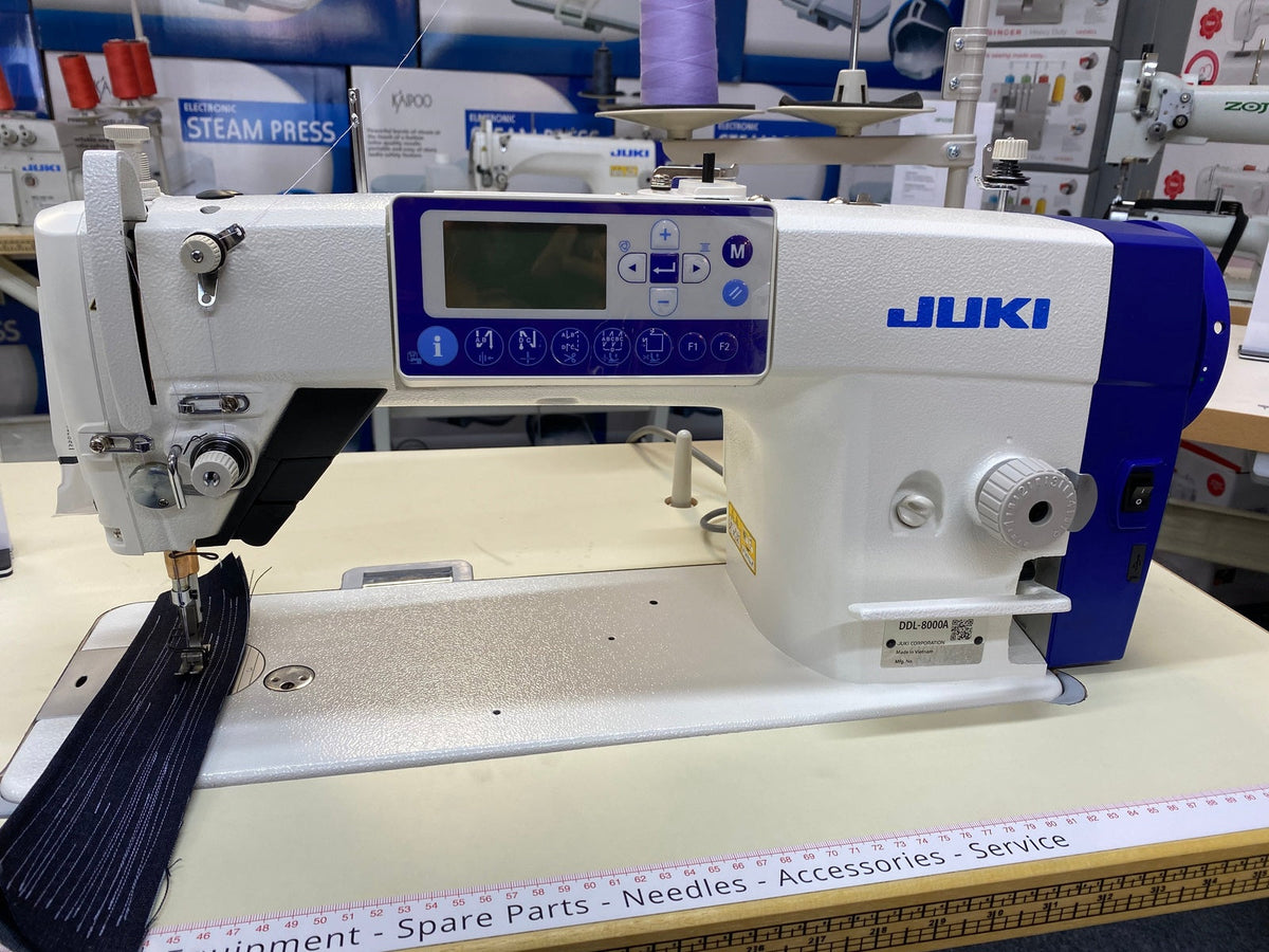 Juki DDL-8000A industrial sewing machine and LCD operation panel in the Direct Sewing showroom