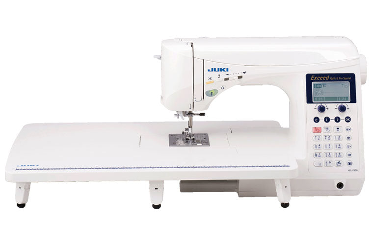 Juki HZL-F600 sewing and quilting machine with extension table, front view