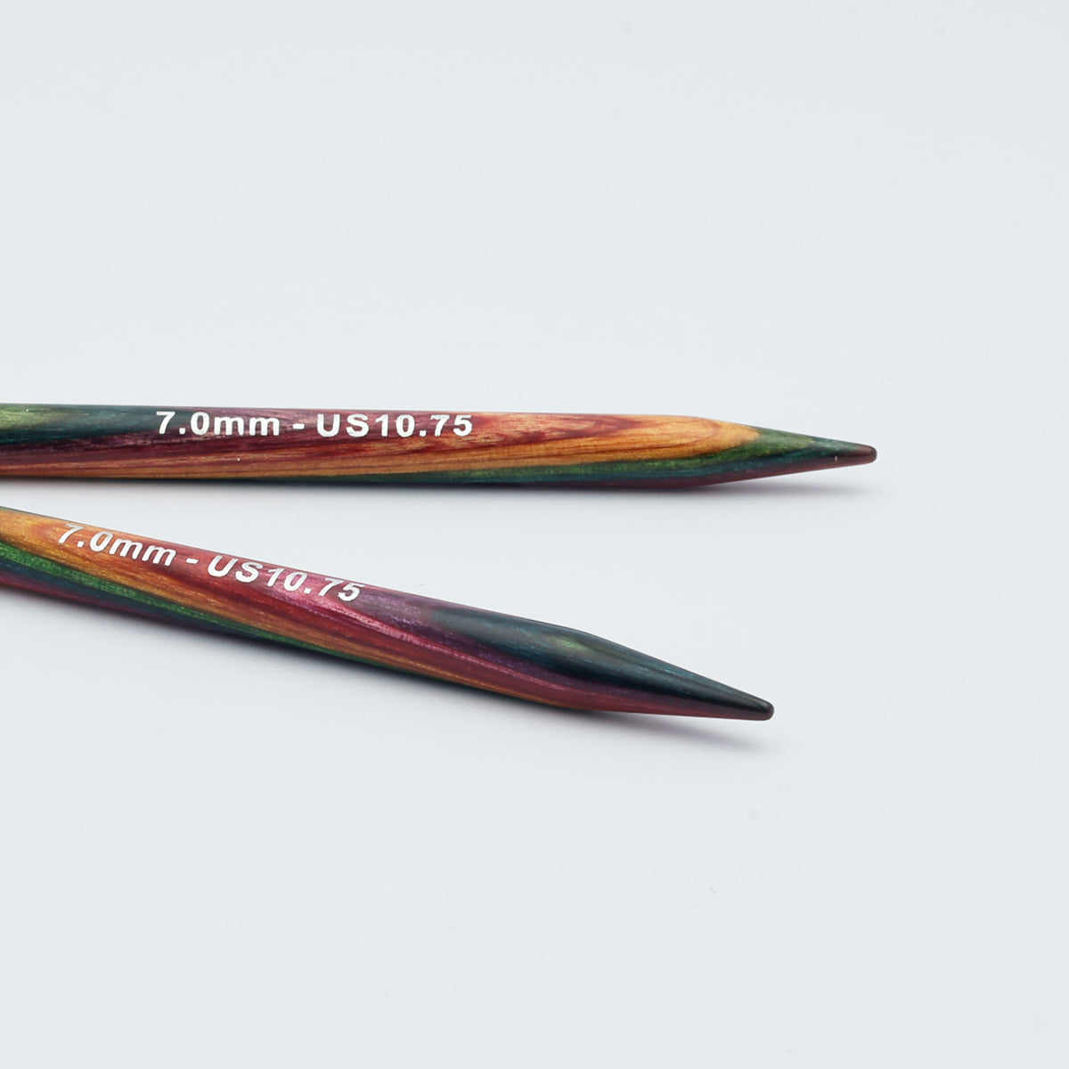 Seven-colour chevron laminated birchwood on KnitPro Symfonie 2 tips
