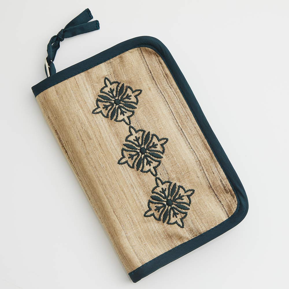 Closed Lantern Moon Legacy zippered Khadi silk case with dark floral embroidery