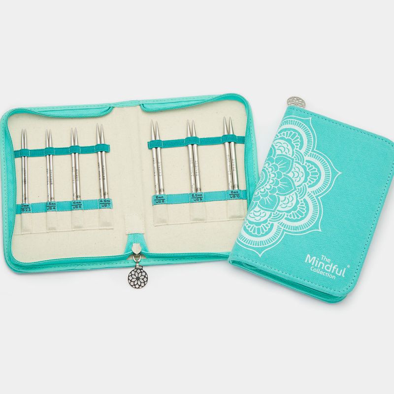 KnitPro Mindful Believe interchangeable knitting needle cables, accessories and teal case