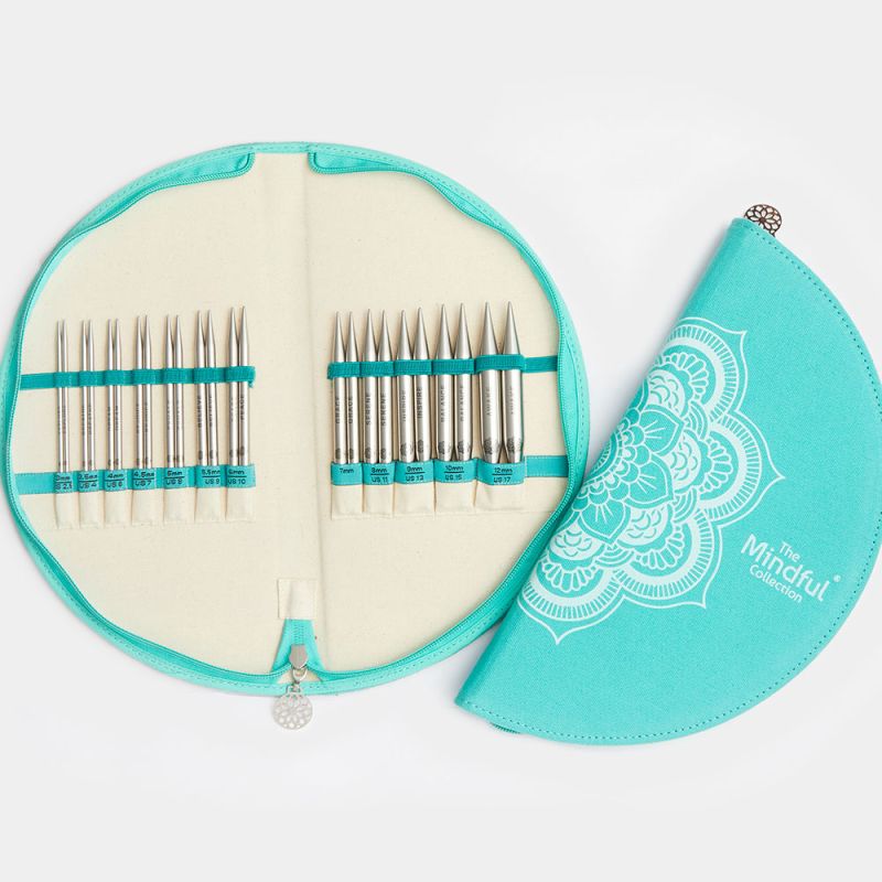 KnitPro Mindful Gratitude interchangeable knitting needle accessories and teal storage case