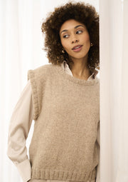 Mode at Rowan Bury Knitting Pattern – Softest Alpaca Vest, finished design example