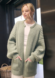 Mode at Rowan Cromer Knitting Pattern – Softest Alpaca Oversized Cardigan, finished design example