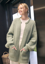 Mode at Rowan Cromer Knitting Pattern – Softest Alpaca Oversized Cardigan, finished design example