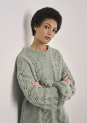 Mode at Rowan Denes Knitting Pattern – Softest Alpaca Lace Panel Sweater, finished sweater design