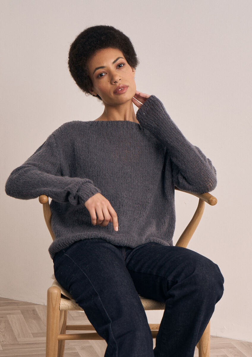 Mode at Rowan Fakenham Knitting Pattern – Alpaca Haze Sweater, finished design example