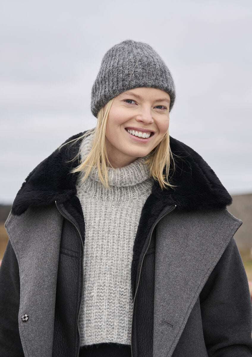 Mode at Rowan Heydon & Tide Knitting Pattern – Hat & Rollneck Bib, finished design example