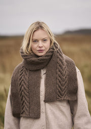 Mode at Rowan Highoak & Isle Knitting Pattern – Chunky Wool Hat & Cabled Scarf, finished design example