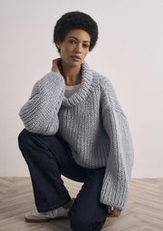 Mode at Rowan Kessingland Knitting Pattern – Chunky Wool Fisherman Rib Sweater, finished design example