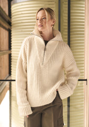 Mode at Rowan Keswick Knitting Pattern – Softest Alpaca Zip Sweater, finished design example