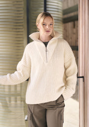 Mode at Rowan Keswick Knitting Pattern – Softest Alpaca Zip Sweater, finished design example