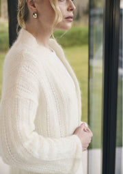Mode at Rowan Ovington Knitting Pattern – Alpaca Haze Lace Cardigan, finished design example