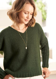 Mode at Rowan Prairie Alpaca Cotton DK 8 Ply Double-Strand V-Neck Sweater Knitting Pattern – MIP75, finished design example
