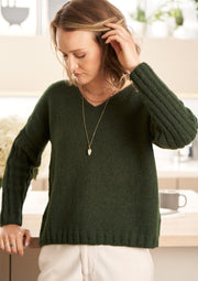 Mode at Rowan Prairie Alpaca Cotton DK 8 Ply Double-Strand V-Neck Sweater Knitting Pattern – MIP75, finished design example