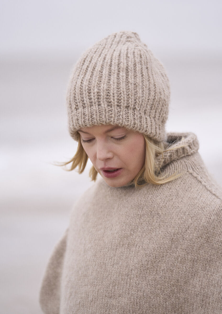Mode at Rowan Sandbank & Shore Knitting Pattern – Softest Alpaca Poncho & Hat Set, finished design example