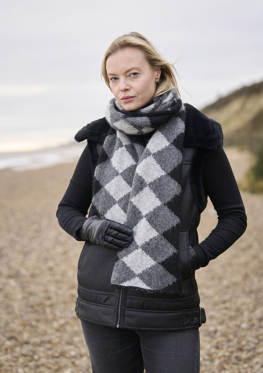 Mode at Rowan Wave Wrap & Hat Knitting Pattern – Softest Alpaca Intarsia Set, finished design example