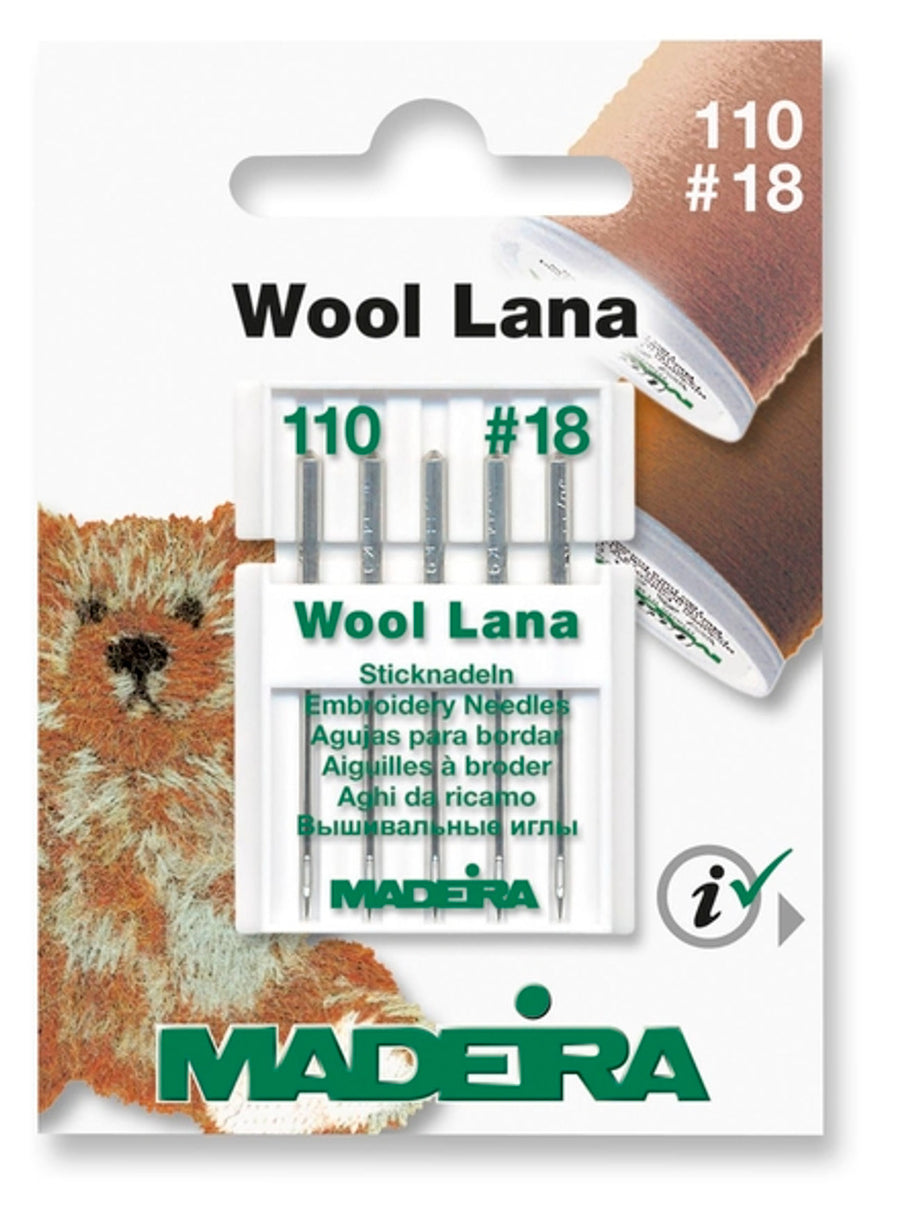 Madeira Wool Lana Needles 9452 pack of five size 110/18 machine embroidery needles