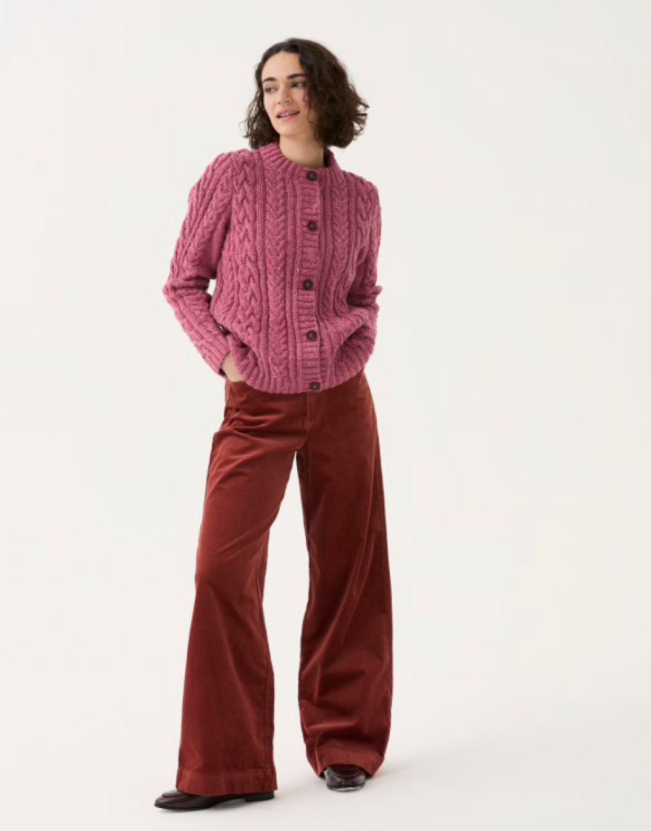 Sirdar 10777 Classic Cable Cardigan knitted in Loveful Tweed Blend