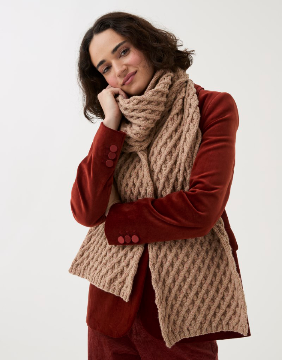 Sirdar 10787 Lattice Scarf and Hat knitted in Loveful Tweed Blend
