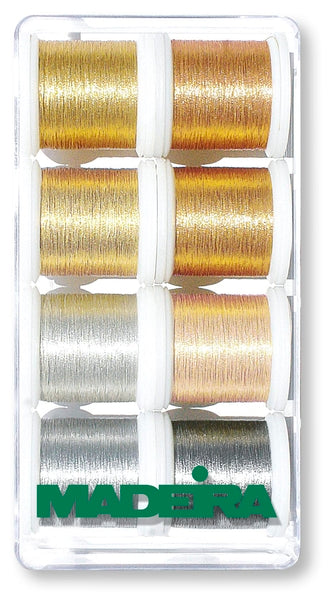 Madeira Metallic Smooth No. 40 gift box with eight 200m metallic embroidery thread spools