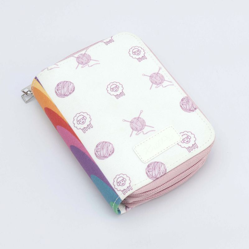 Closed KnitPro Symfonie 2 Chunky printed fabric zip case with yarn-ball and sheep motifs