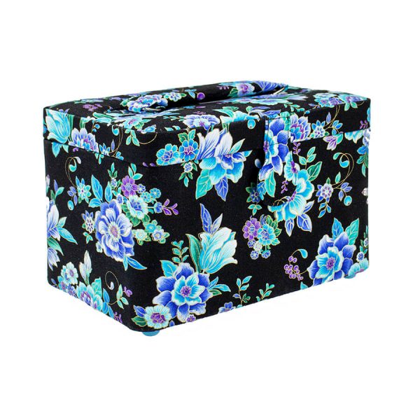 Craft Storage Sewing Basket - Black and Aqua floral