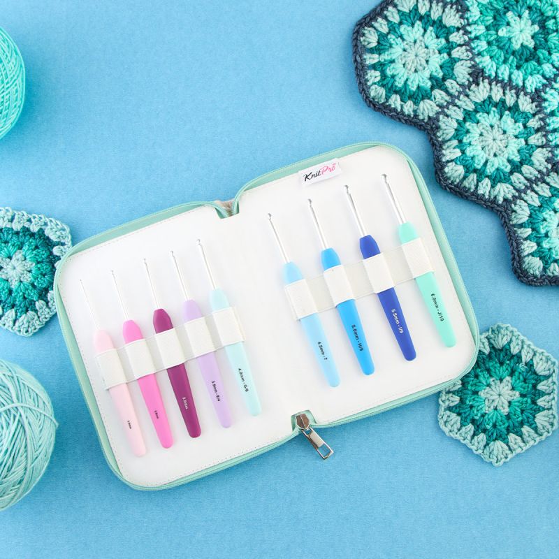 Aqua zippered fabric storage case for KnitPro Waves 2.0 Grande crochet hooks