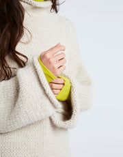 Wool and the Gang Audrey Sweater Knitting Pattern for Alpachino Merino, finished sweater cuff detail