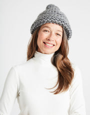 Wool and the Gang Happy Daze Beanie Knitting Pattern for Crazy Sexy Wool, finished design example