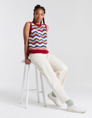 Wool and the Gang Malibu Tank Crochet Pattern for Shiny Happy Cotton, finished design example