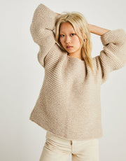 Wool and the Gang Sunrise Sweater Knitting Pattern for Alpachino Merino, finished design example