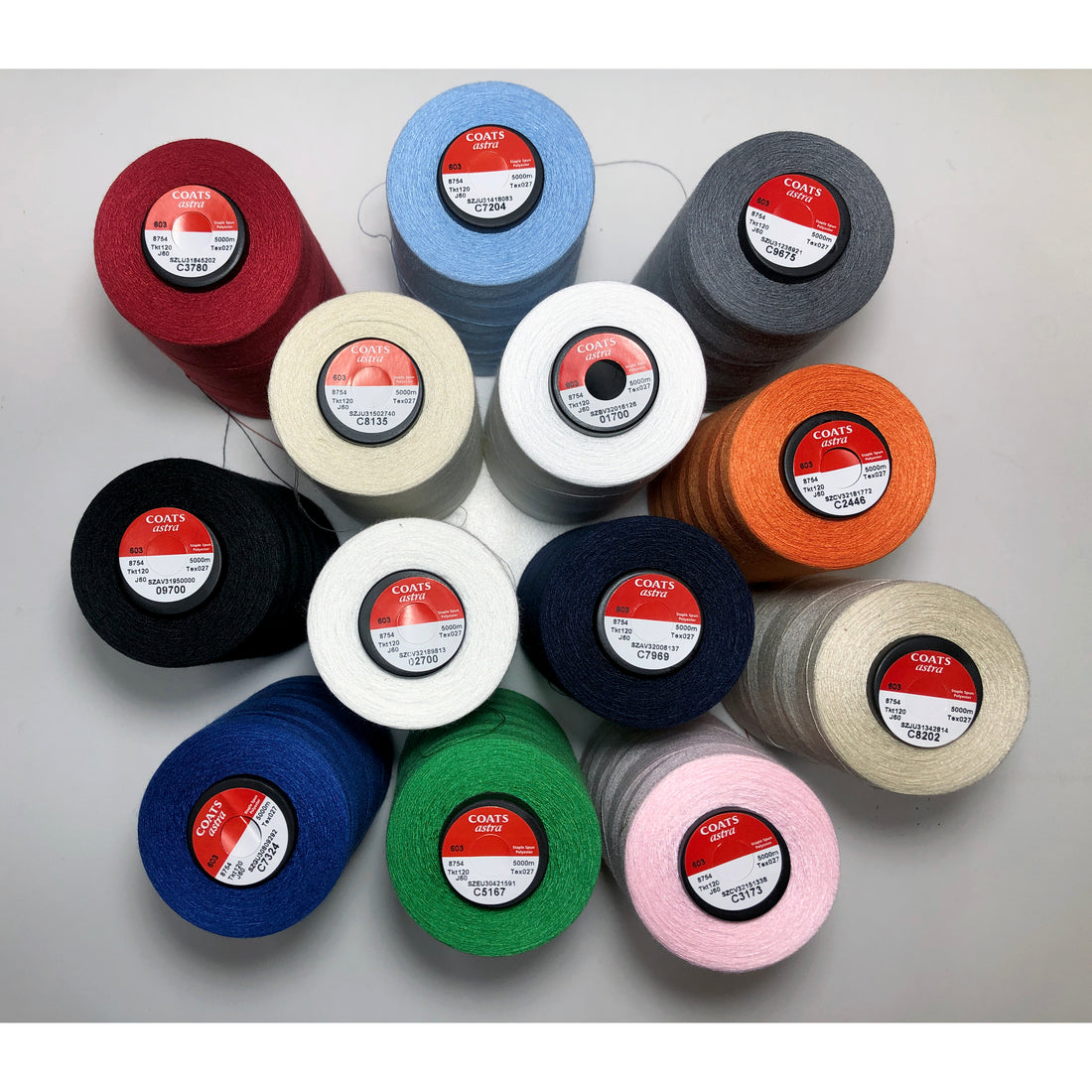 Coats Astra 120 spun polyester sewing thread 5000m cones in assorted colours