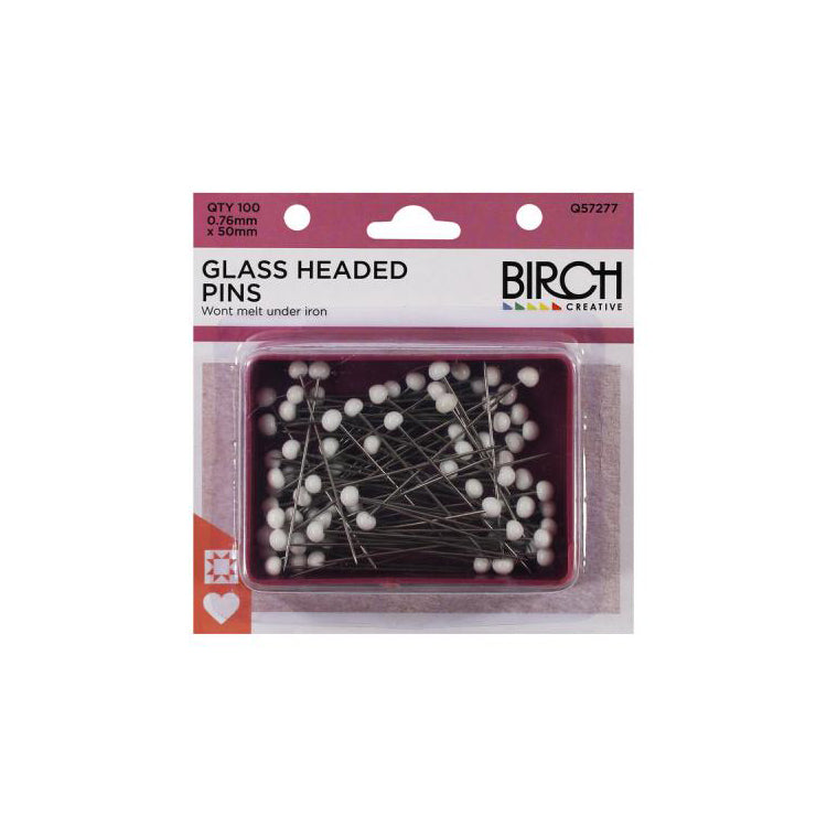 Birch Long Glasshead Quilting Pins - Iron on, 76mm