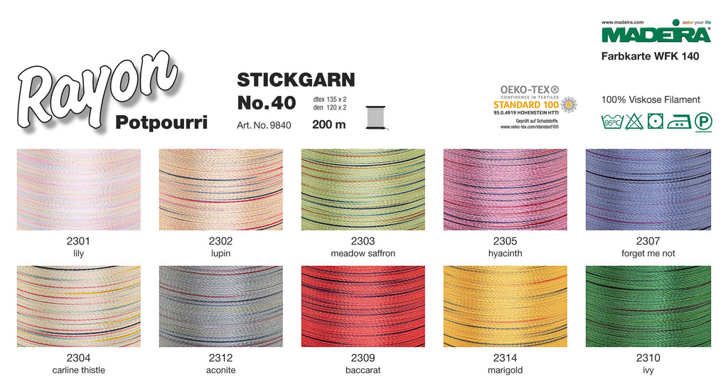 Madeira Rayon 40 Embroidery Thread 200m. Potpourri Collection